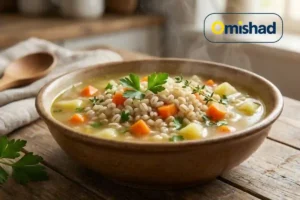 انواع جو و خواص و فراورده های آن + خرید و 2 جدول مهم 3 کاسه سوپ جو رستورانی با سبزیجات تازه.