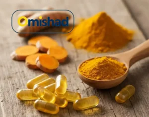 زردچوبه عمده 3 قیمت زردچوبه عمده و فله - پودر زردچوبه در کنار ریشه و کپسول کورکومین