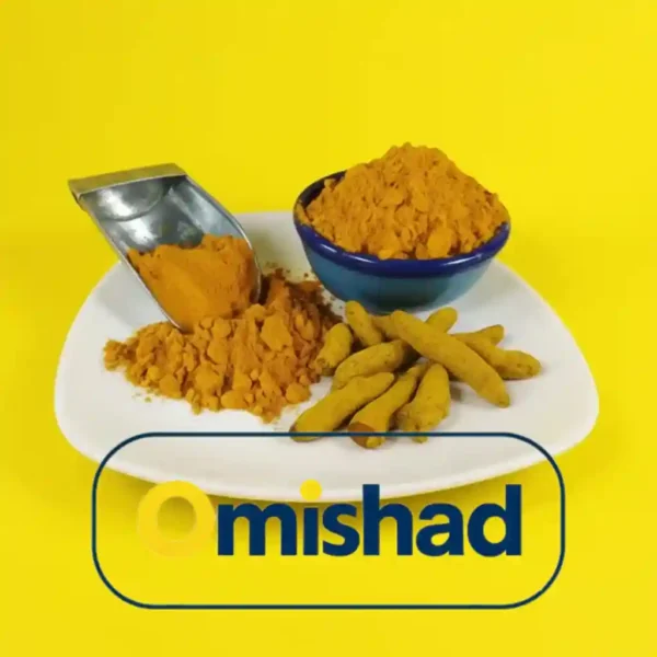 زردچوبه قلم و پودر عمده امیشاد در ظرف سفید
