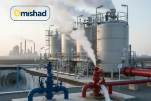 واحد تبخیر و استحصال نمک از شورابه در تاسیسات صنعتی امیشاد با مخازن فلزی و بخار خروجی .