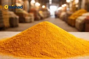 عکس برای مقاله خرید زردچوبه عمده توده زردچوبه آسیاب‌شده فله در محیط بازار ادویه برای خرید عمده.